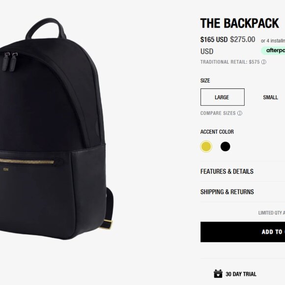 Black ISM "The Backpack" w/ Gold Zipper (Size Large) - Picture 8 of 8